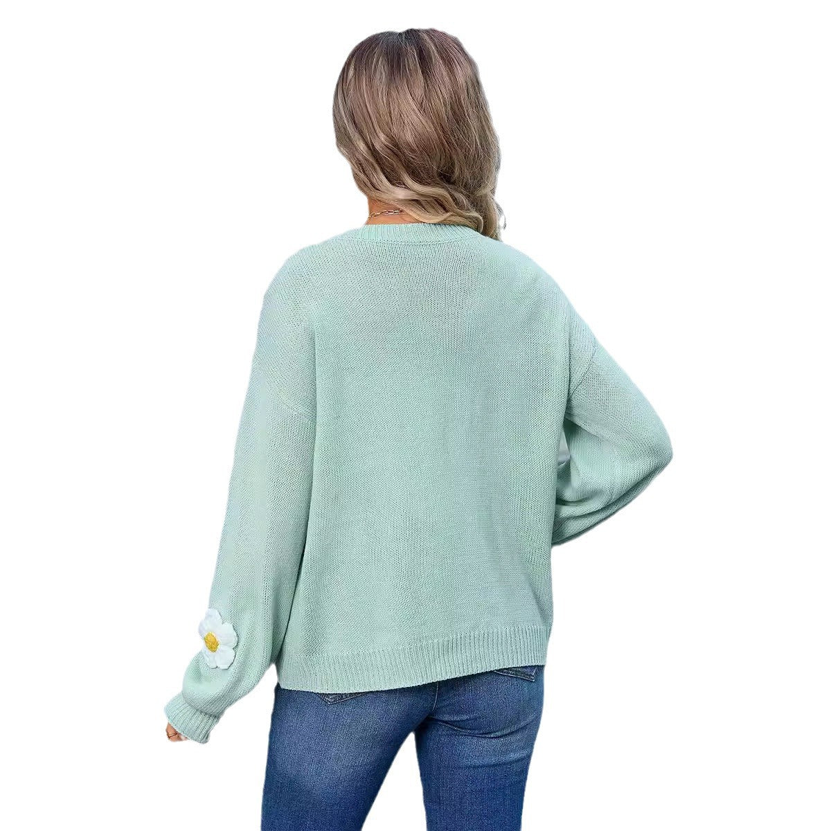 Autumn Winter Women Pullover Floral Sweater Round Neck Long Sleeve Sweater Women