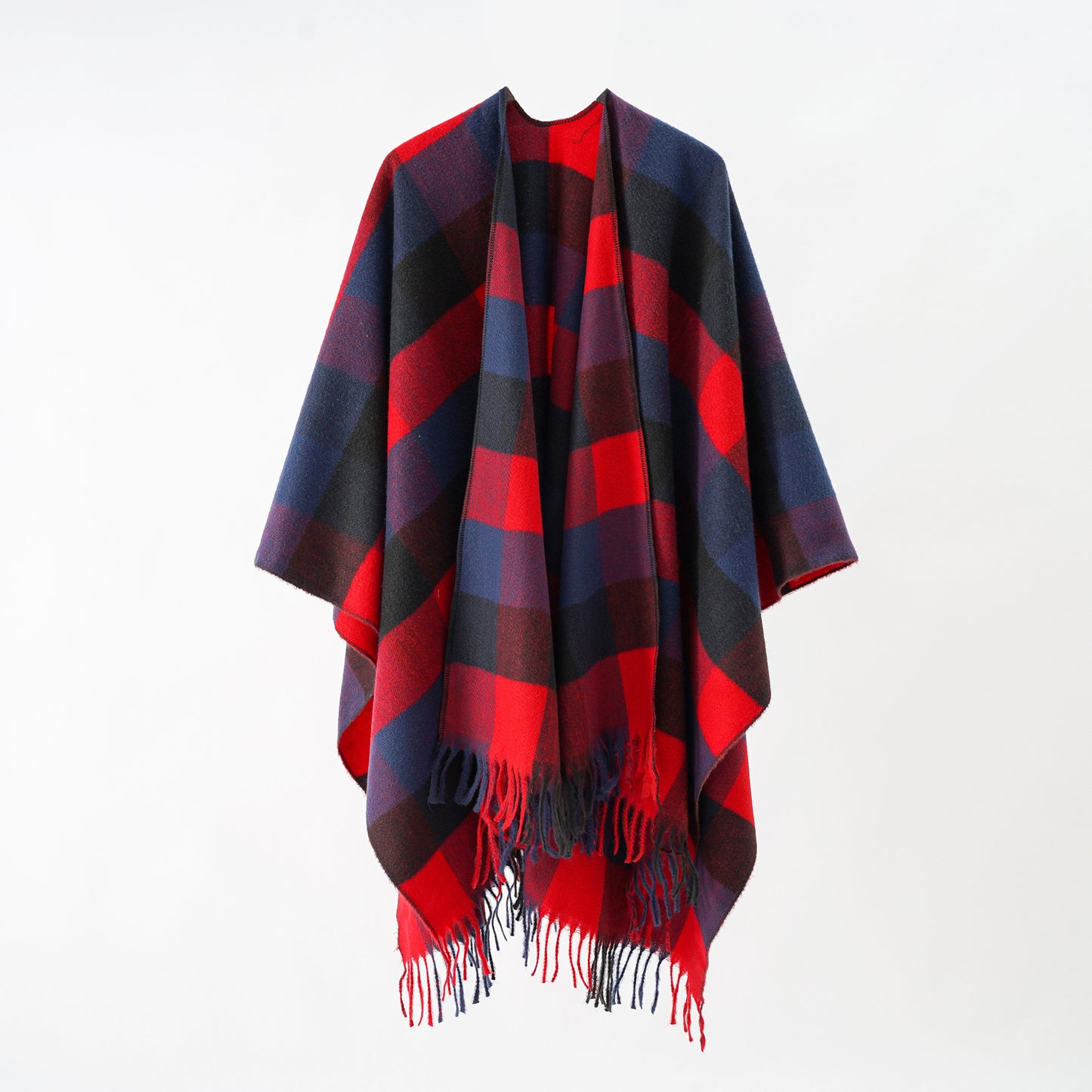 Classics Split Plaid Shawl Tassel Autumn Winter Thickening Cashmere Cloak