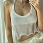 Summer Sexy Sexy Knitted Hollow Out Cutout out Strap Tube Top Lace up Bare Back Vest Women