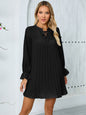 Autumn Women Clothing Lantern Sleeve Long Sleeve Solid Color Pleated Casual Loose Dress