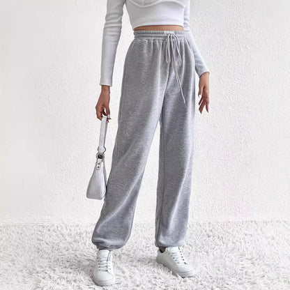 Women Clothing Pants Gray Pants Loose Straight Casual Pants Ankle Tied Wide Leg Sweatpants Drawstring Sports Pants Women