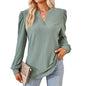 Autumn Winter Solid Color V neck Jacquard Long Sleeve Loose-Fitting T-shirt Top Ladies