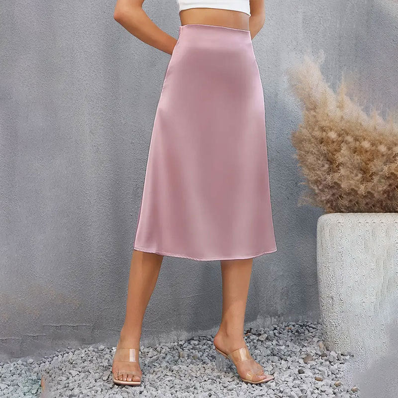 Women Clothing French Elegant Draping Satin Skirt for Women Spring Autumn High Grade Sentong Qin Skirt Summer Mid Length