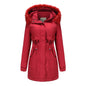 Women Cotton Padded Coat Detachable Fur Collar Detachable Hat Quilted Parka Women