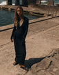 See Through Knitted Long Sleeved Dress Casual Waist Tight Slim Fit Round Neck Big Pit Stripe Slimming Knitted Maxi Dress Women