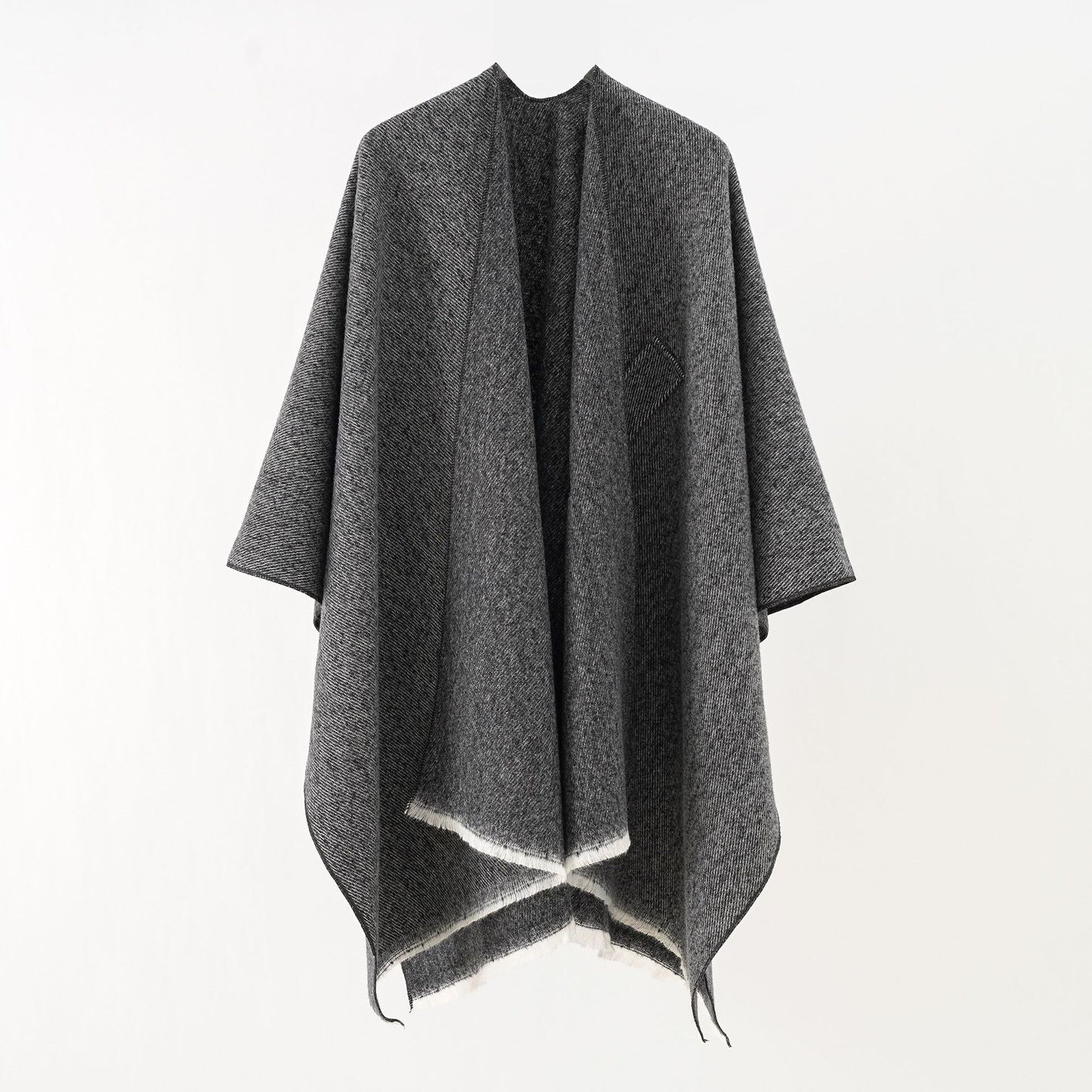 Solid Color Cashmere like Large Split Shawl Warm Monochrome Cloak Plain Cloak