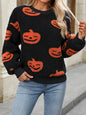 Women Autumn Winter Halloween Printed Plush Loose Pullover Sweatershirt