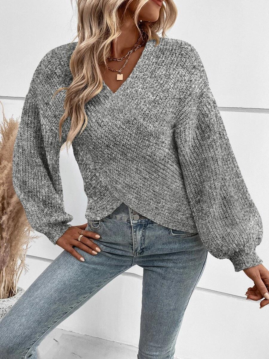 Fall Winter Sweater Women Clothing Elegant Cross V Neck Loose Pullover Women