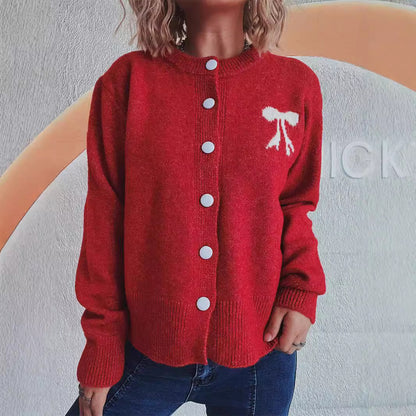 Classic Wear Knitted Cardigan Coat Women Autumn Long Sleeve Sweater Short Top