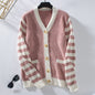 Striped Button Knitted Cardigan for Women Autumn Winter Casual Loose Sweater Women Coat