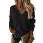 Women Clothes Autumn Winter Solid Color V-neck Knitted Pullover Women Sweater