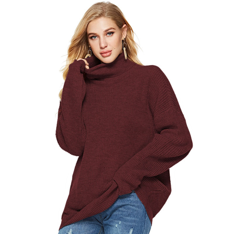 Autumn Winter Casual Striped Turtleneck Knitted Pullover Sweater Women Loose Knitted Bottoming Shirt