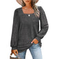 Women Autumn Winter Loose Casual Puff Sleeve Square Collar Long Sleeve T shirt