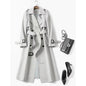 Cinched Patchwork Fashion Casual Belt Belt Solid Color  High-End Elegant Windbreaker Women Coat