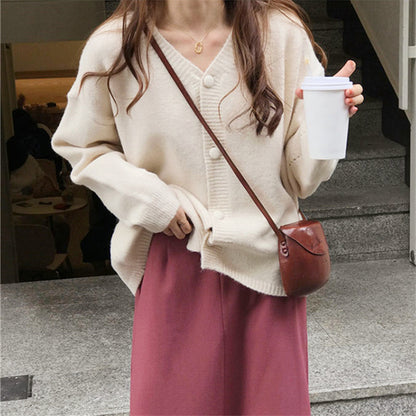 Sweater Cardigan College Loose Lazy Gentle Solid Color Knitted Coat Autumn Winter Simple Retro