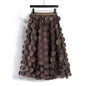 Spring Summer Three Dimensional Decoration Patch Stitching Mesh Women Midi Skirt Skirt With Lining