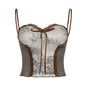 Retro Printed Lace Stitching Tied Bow Vest Trendy Sexy Waist Slimming Chest Strap