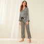 Spring Simple Ice Silk Pajamas Two Piece Set Long Sleeve Trousers Set Casual Thin Women  Artificial Silk Homewear