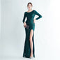 Sequined Long Sleeve Split High End Evening Dress