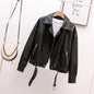 Belt Faux Leather Coat Women Short Lapels Retro Motorcycle Clothing Leather Jacket Spring Autumn