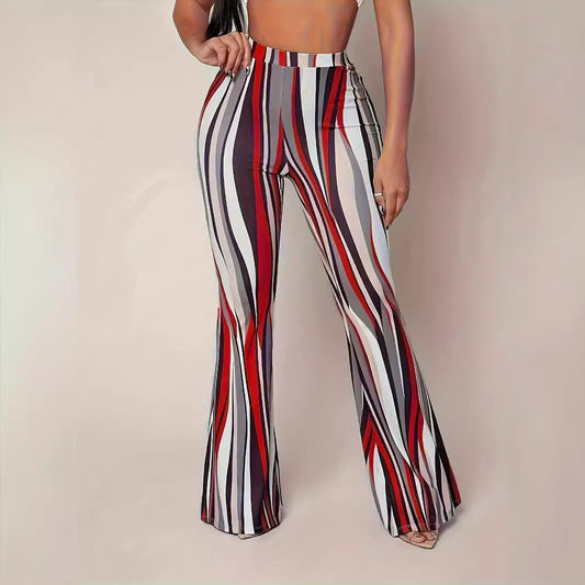 Women Clothing Popular Wave Digital Printing Tight Bell Bottom Pants Big Leg Women Pants Casual Pants