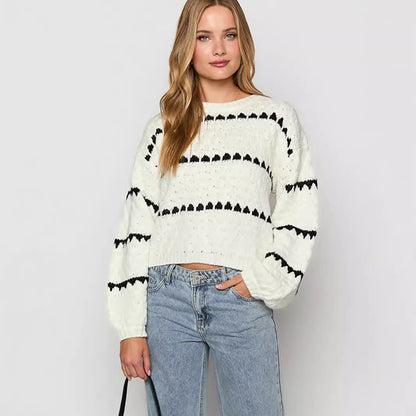 Autumn Winter Sweaters Thick Needle Loose Twist Stripes round Neck Pullover Women