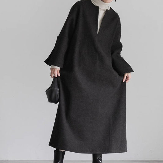 Autumn Winter Woolen Women V neck Design Japanese Fashionable Long Sleeve Women Clothing Baggy Coat