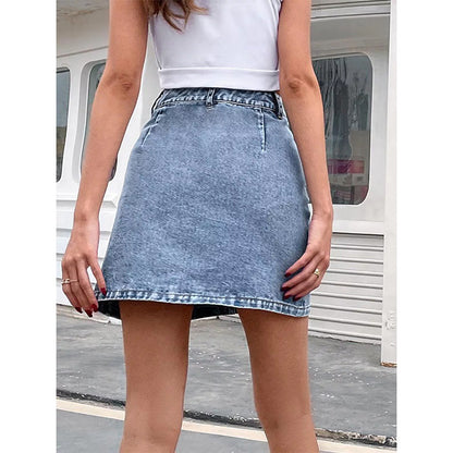 High Waist Denim Skirt Summer Slimming Lace Up Split Skirt