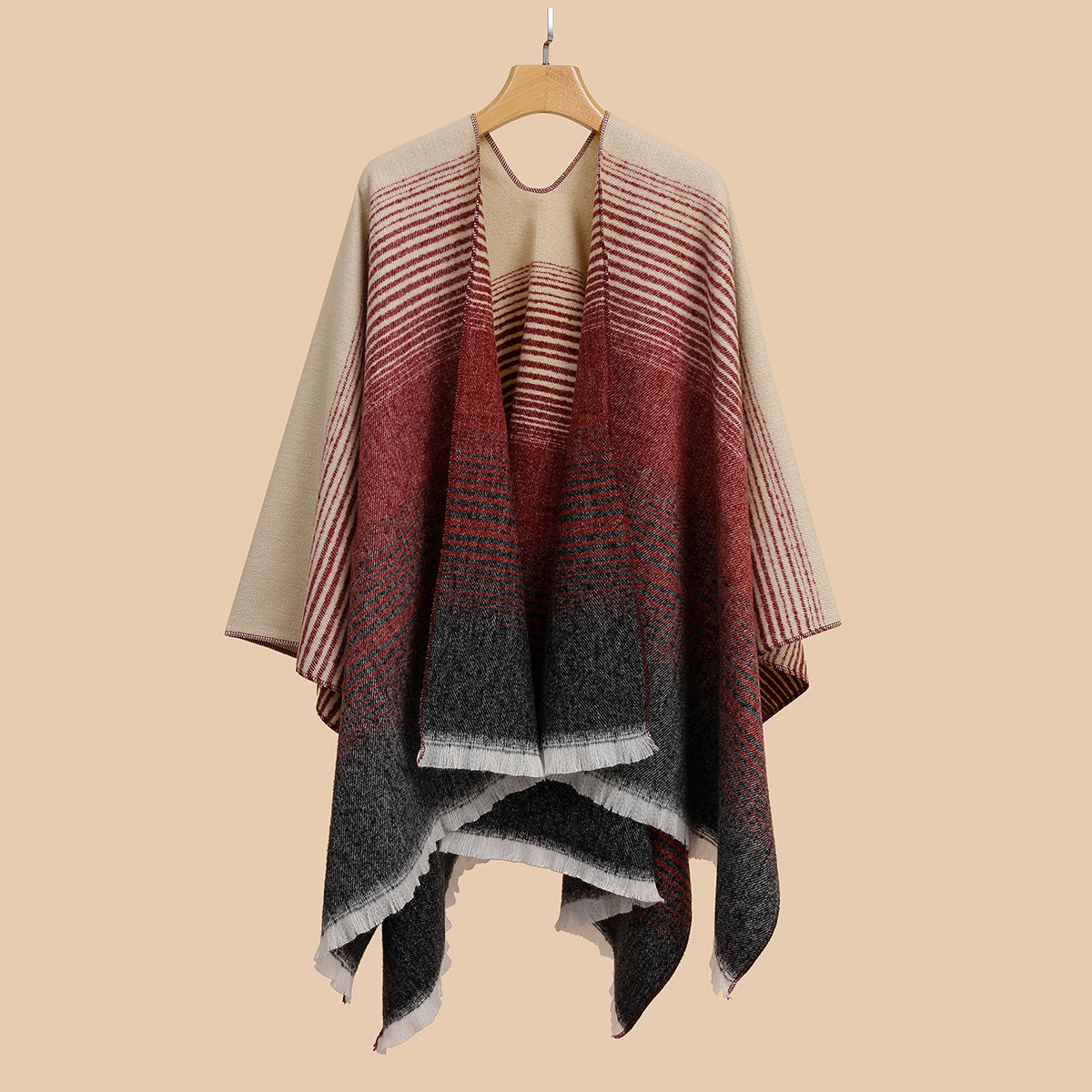 Slit Fashionable Loose Shawl Thermal Shoulder Protection Cloak Strip Knitted Double Sided Cashmere Cloak