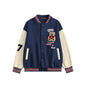 Brushed Jacket Casual Bear Letter Graphic Japanese College Jacket Coat for Men Women Couple Tops Varsity Jacket