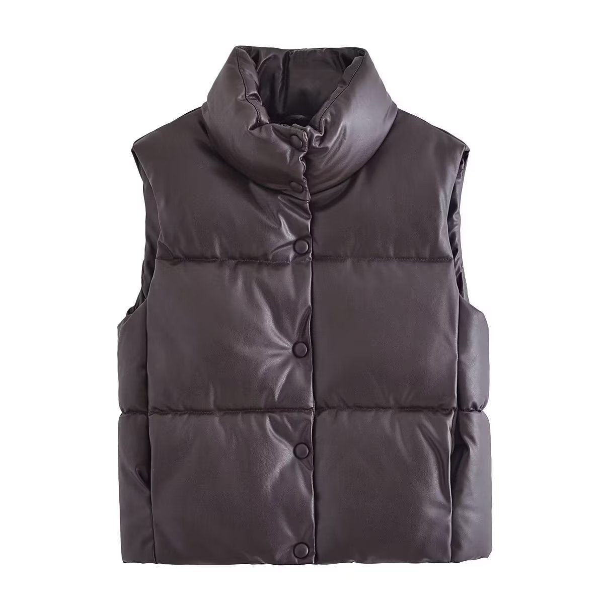 Winter Casual Stand Collar Zipper Faux Leather Warm Vest Women