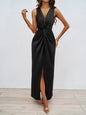 Elegant Slim Women V neck Sleeveless Sexy Solid Color Sheath Dress