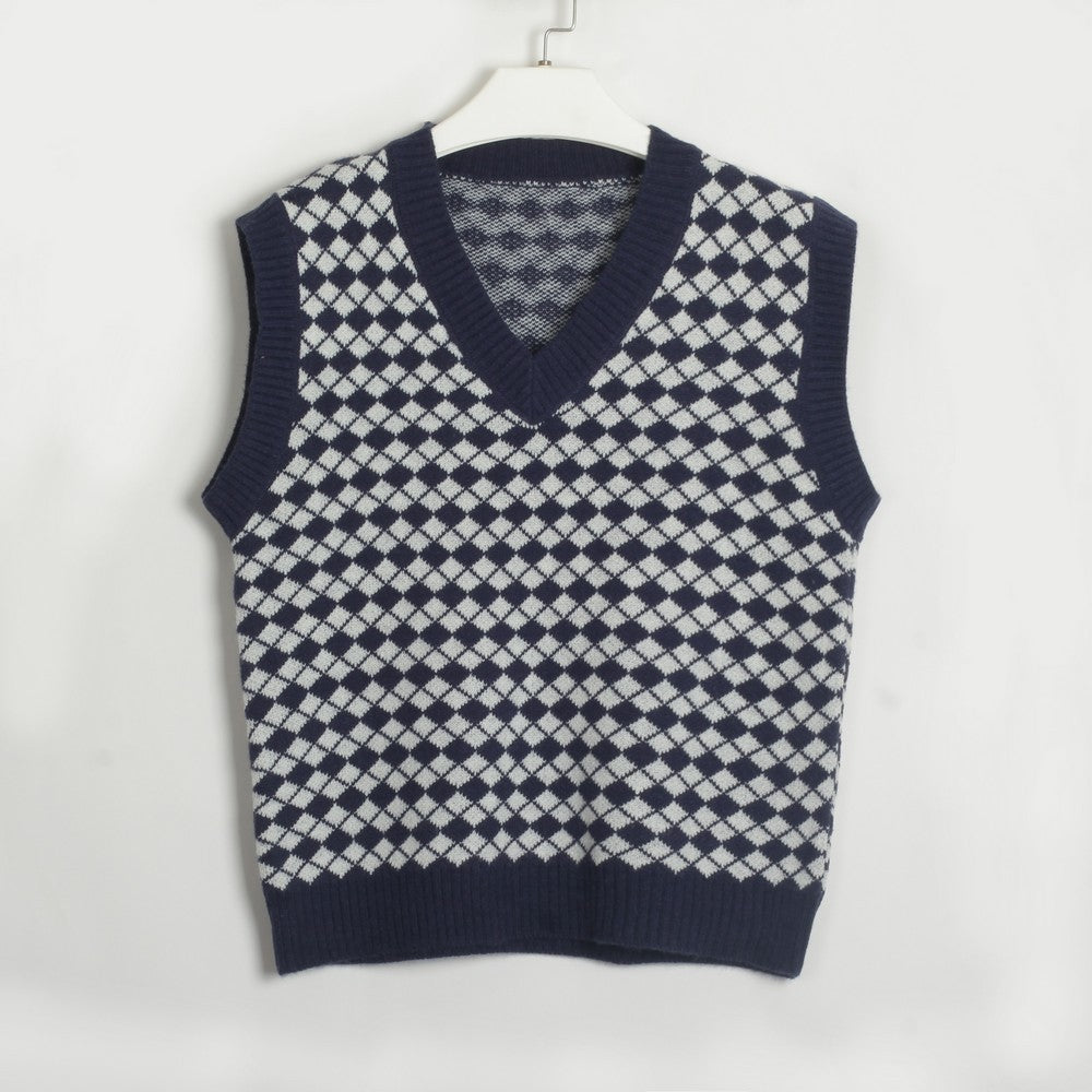 Women Clothing Basic Simple Stylish Casual Rhombus Sweater Vest