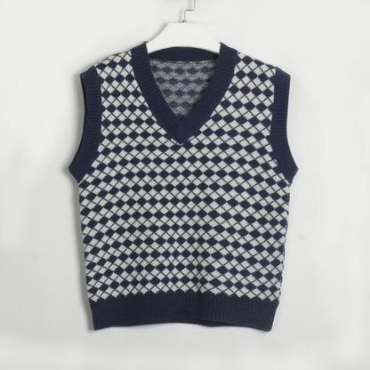 Women Clothing Basic Simple Stylish Casual Rhombus Sweater Vest