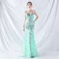 Lamination Sequin Stitching Mesh Camisole Evening Dress