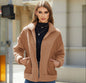 Women Clothing Autumn Winter Long Sleeve Cardigan Zipper Plush Stitching Women Coat