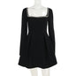 Fall Type Hip Fashionable Elegant Slim Pearl Square Collar Dress Women