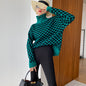 Autumn Winter Chessboard Plaid Stand Collar Color Matching Sweater Women Loose Soft Knitted Top