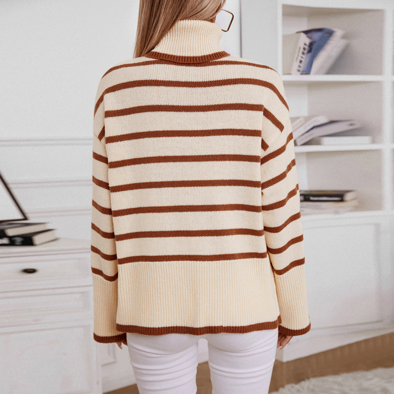 Winter Knitting Pullover Collared Office Striped Women Clothing Sweater Women