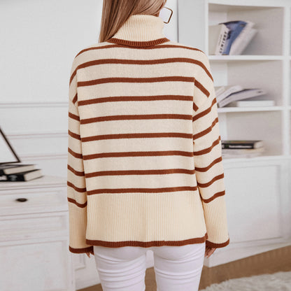 Winter Knitting Pullover Collared Office Striped Women Clothing Sweater Women