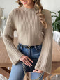 Women Short Cropped Top Woven Sweater Autumn Winter Bell Sleeve Half Turtleneck Pullover