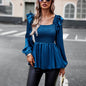 Solid Color Shirt Women Autumn Winter Office Smocking Long Sleeve Top