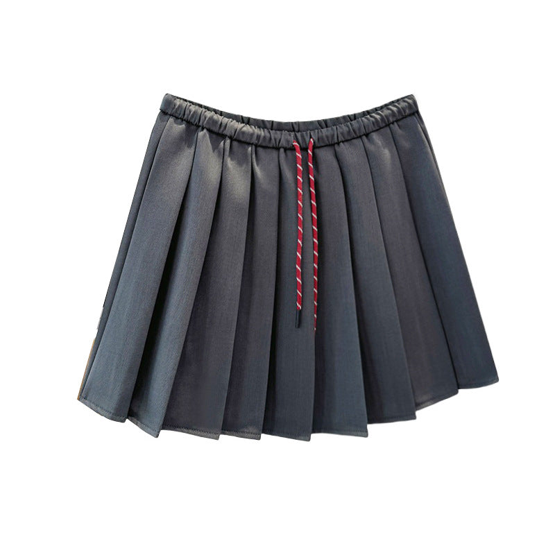 Korean Colorful Drawstring High Waist Pleated Skirt Autumn All Matching Slimming Anti Emptied Skirt