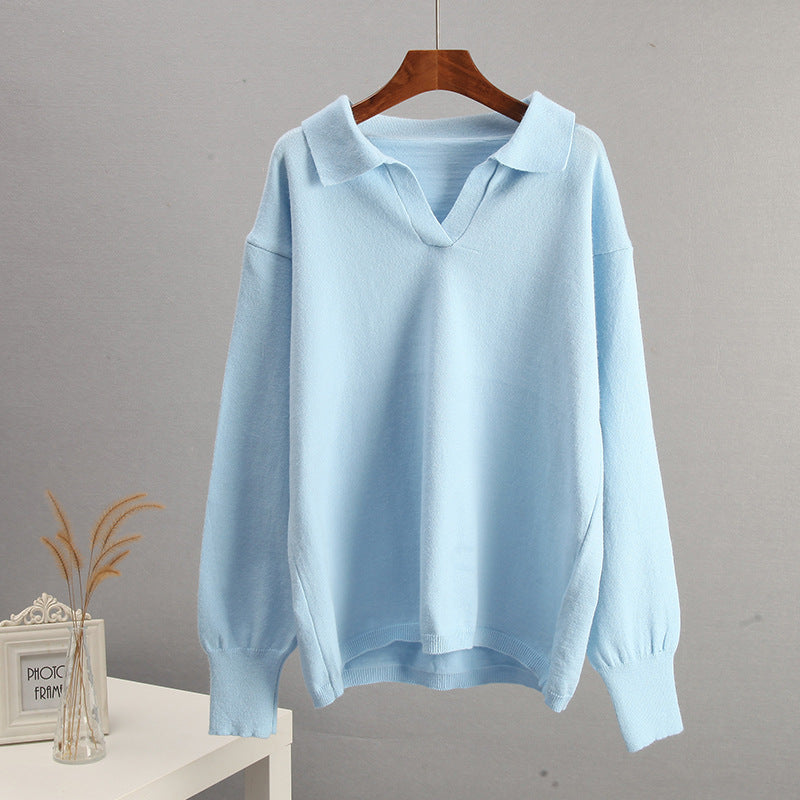 Autumn Winter Polo Collar Knitted Women Sweater Women