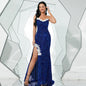 Sexy Long Sequined Chest-Wrapped off Neck Backless Evening Dress Bridesmaid Dress Sequin Split