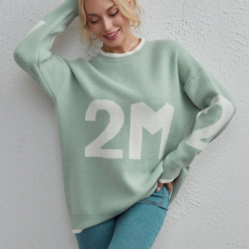 Autumn Winter Russian Loose Design Niche Letters Thermal Sweater Women Sweater