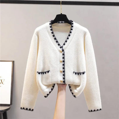 Classic Knitted Cardigan Women Autumn Winter Chenille Mink Velvet V Neck Sweater Women Coat