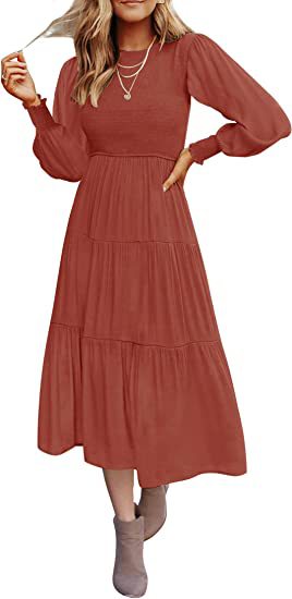 Women Clothing Popular Long Sleeve Pleating Layered Short Sleeve Large Swing Dress