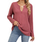 Spring Autumn Loose Fitting V Neck Long Sleeves Solid Color Casual T Shirt Top Women