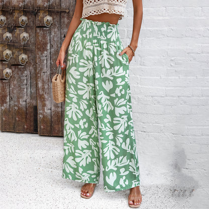 Women Clothing Spring Summer Elegant Printed Loose Trousers